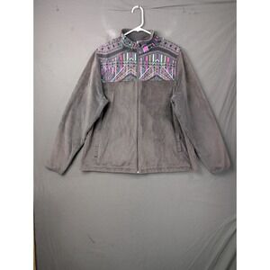 FILA Sport Womens Gray Fleece Full Zip Jacket Geometric Print XL